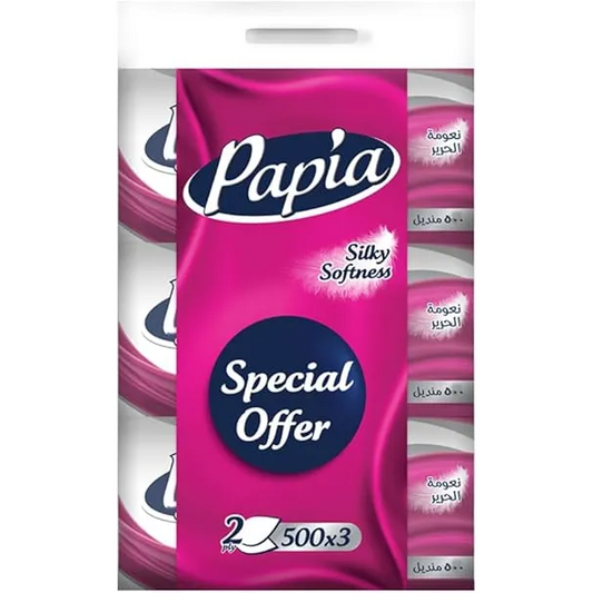 Papia | Facial Tissues 2 Ply | 500Tissue | 3Pcs