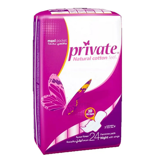 Private | Night Sanitary Pads with Wings | 24 Pcs