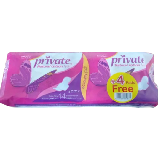Private | Feminine Extra Thin Night Pads With Wings | 14 pads + 4 Free