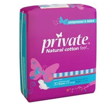 Private | Pads Women Napkins Maxi Folded & Compressed Super With Wings | 30 Pcs