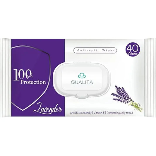 Qualita | Antiseptic Alcohol Free Wipes with Lavender | 40 Wipes