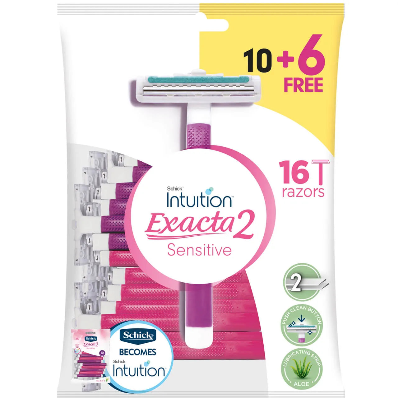 Schick | Intu Exacta2 Sen | 2 Blad for women | 10+6 Pcs