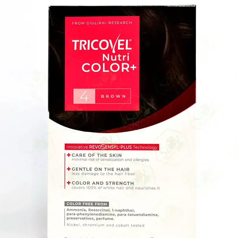 Tricovel | Nutri Color+ Strengthening Permanent Hair Coloring Kit Brown 4 - ammonia free, perfume free, preservatives free
