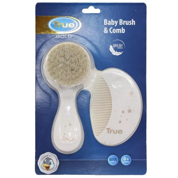True | Gold Baby Brush & Comb Set +0M White | 2 Pcs