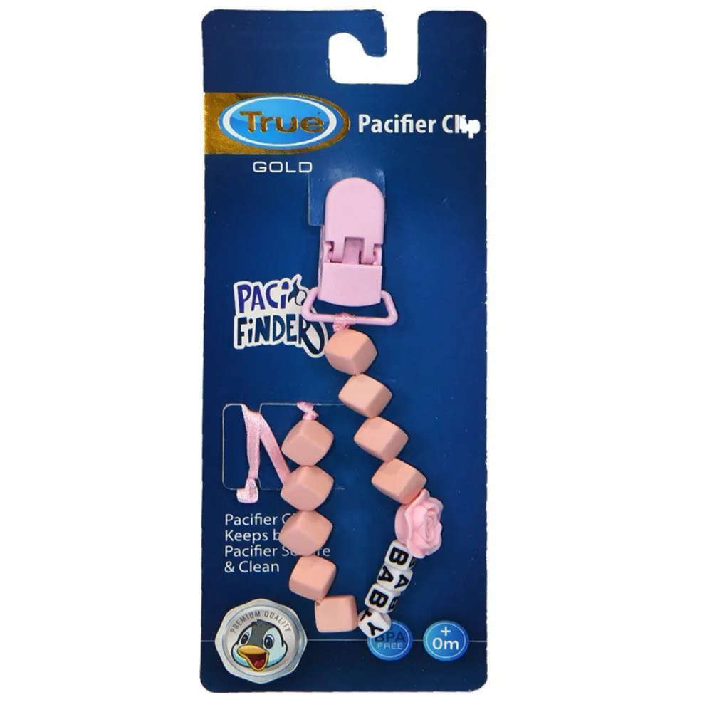 True Gold | Pacifier Clip +0M Pink | 1 Pc