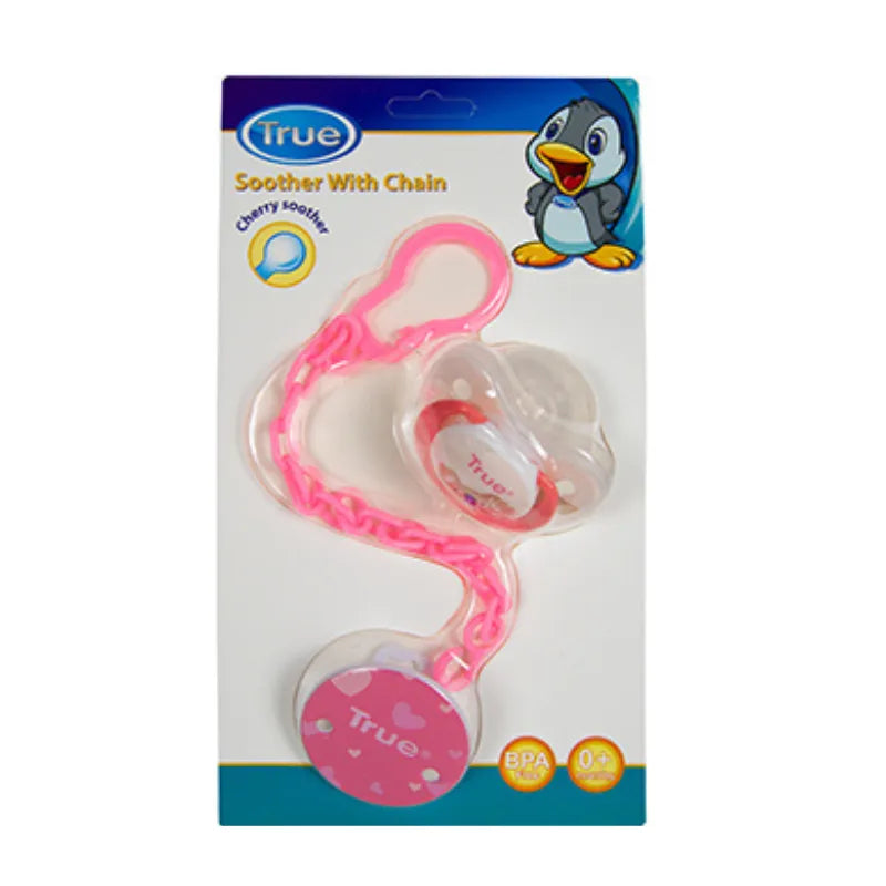 True | Soother with Chain +0M Pink | 2 Pcs
