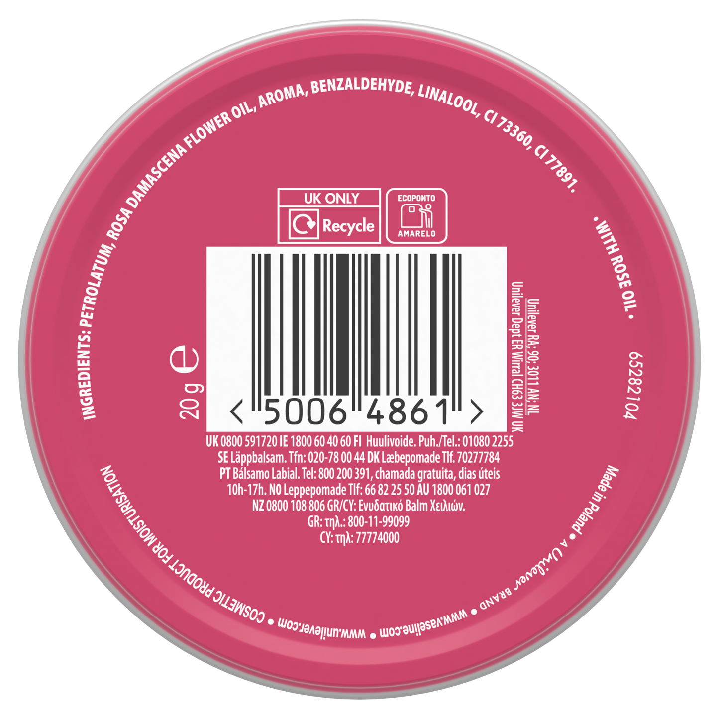 Vaseline Lip Therapy Rosy Lips 20g back tin