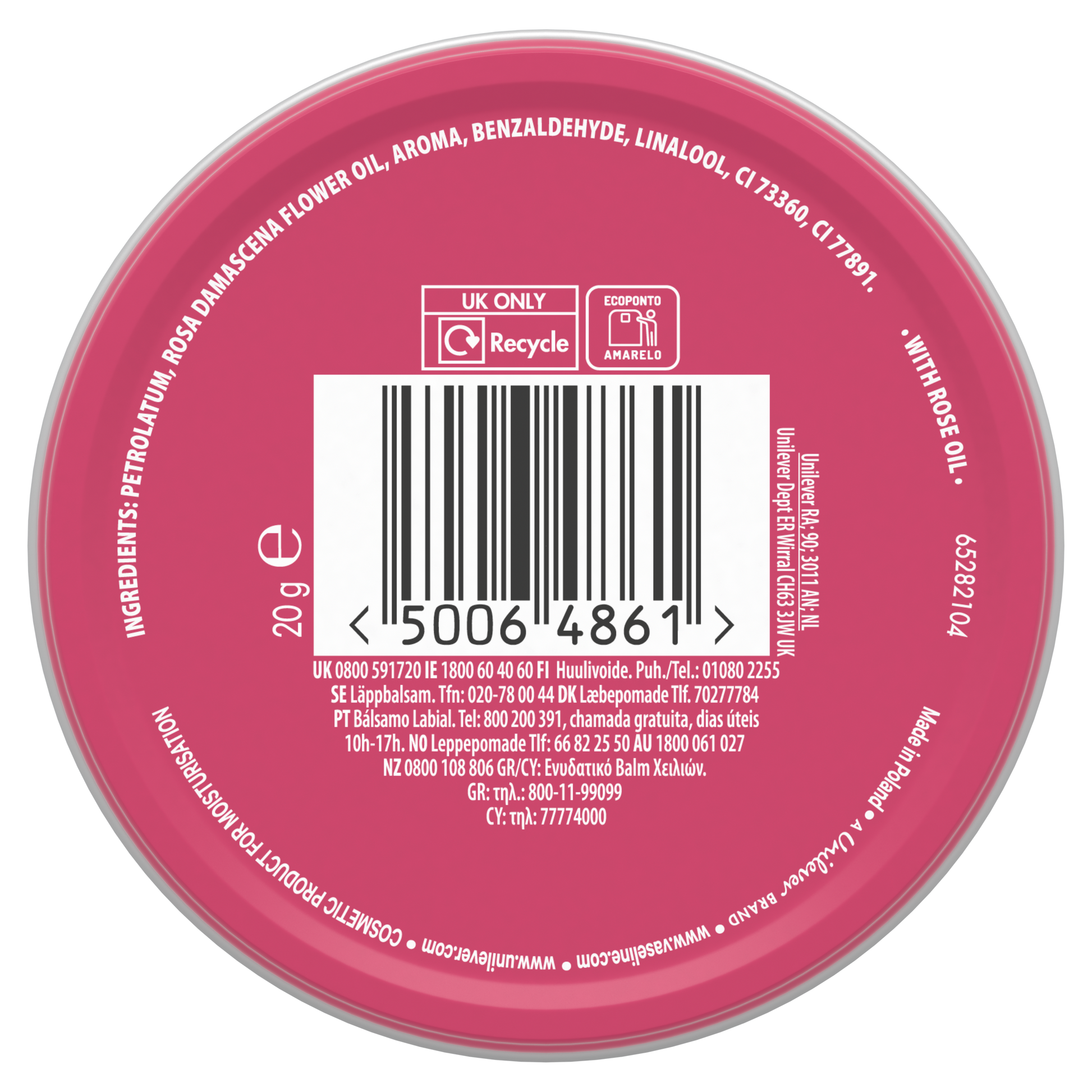 Vaseline Lip Therapy Rosy Lips 20g back tin
