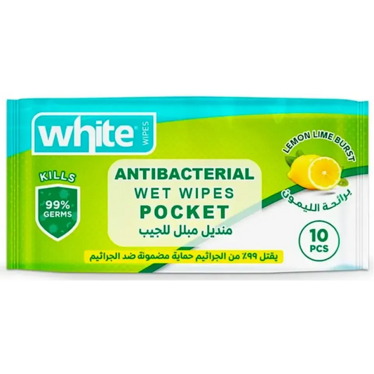 White | Antibacterial Wet Wipes with lemon Scent | 10 Wipes