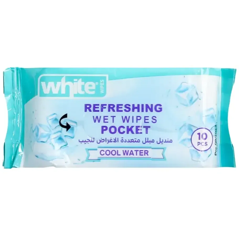White | Multipurpose Refreshing Pocket Wipes Cool Water | 10 Wipes