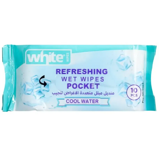 White | Multipurpose Refreshing Pocket Wipes Cool Water | 10 Wipes