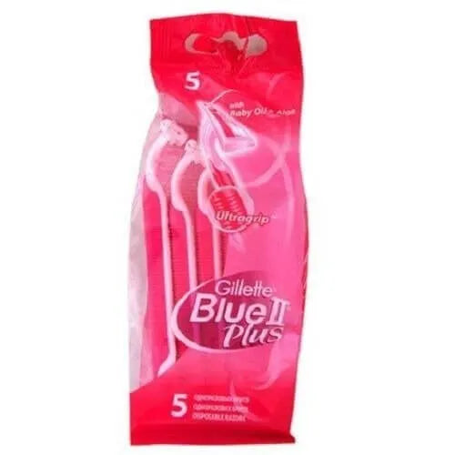 Gillette blue 2 plus razor blades for women - 5 razors - pink with baby oil